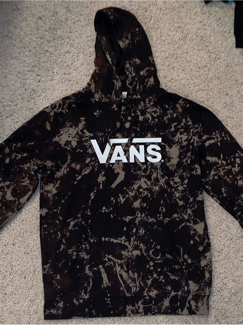 Vans Black Hoodie with Brown Bleach-Splatter